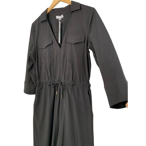 Calvin Klein Womens Black Wide-Leg Cropped Jumpsuit Size 8 3/4 Sleeves NWT 8749 - Picture 6 of 13